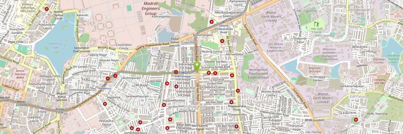 Map showing the Pastel Bloom Home studio in Indiranagar, Bangalore