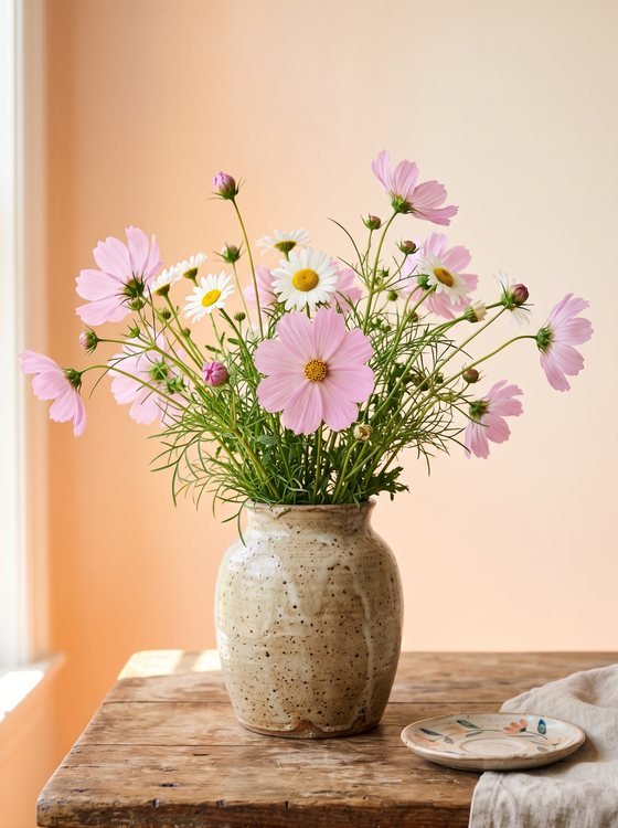 Vase with pink flowers